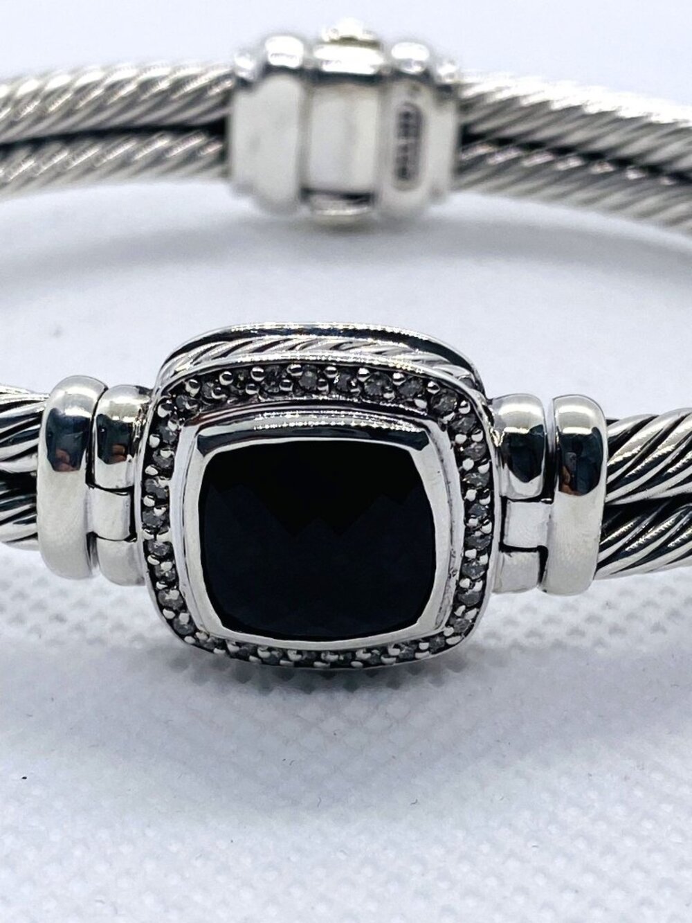David Yurman Black Onyx Diamond Albion Bangle Double Cable Bracelet - Picture 2 of 14